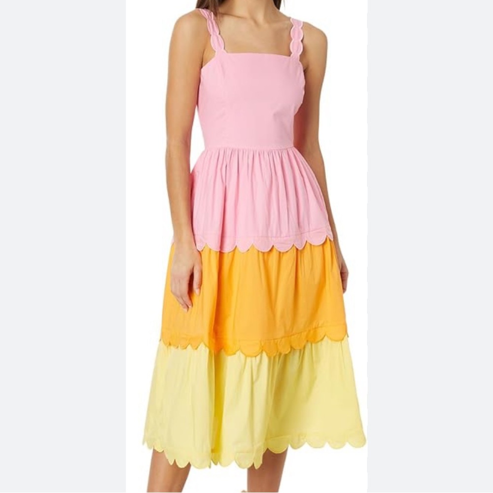 English factory retro scalloped multi color midi dress